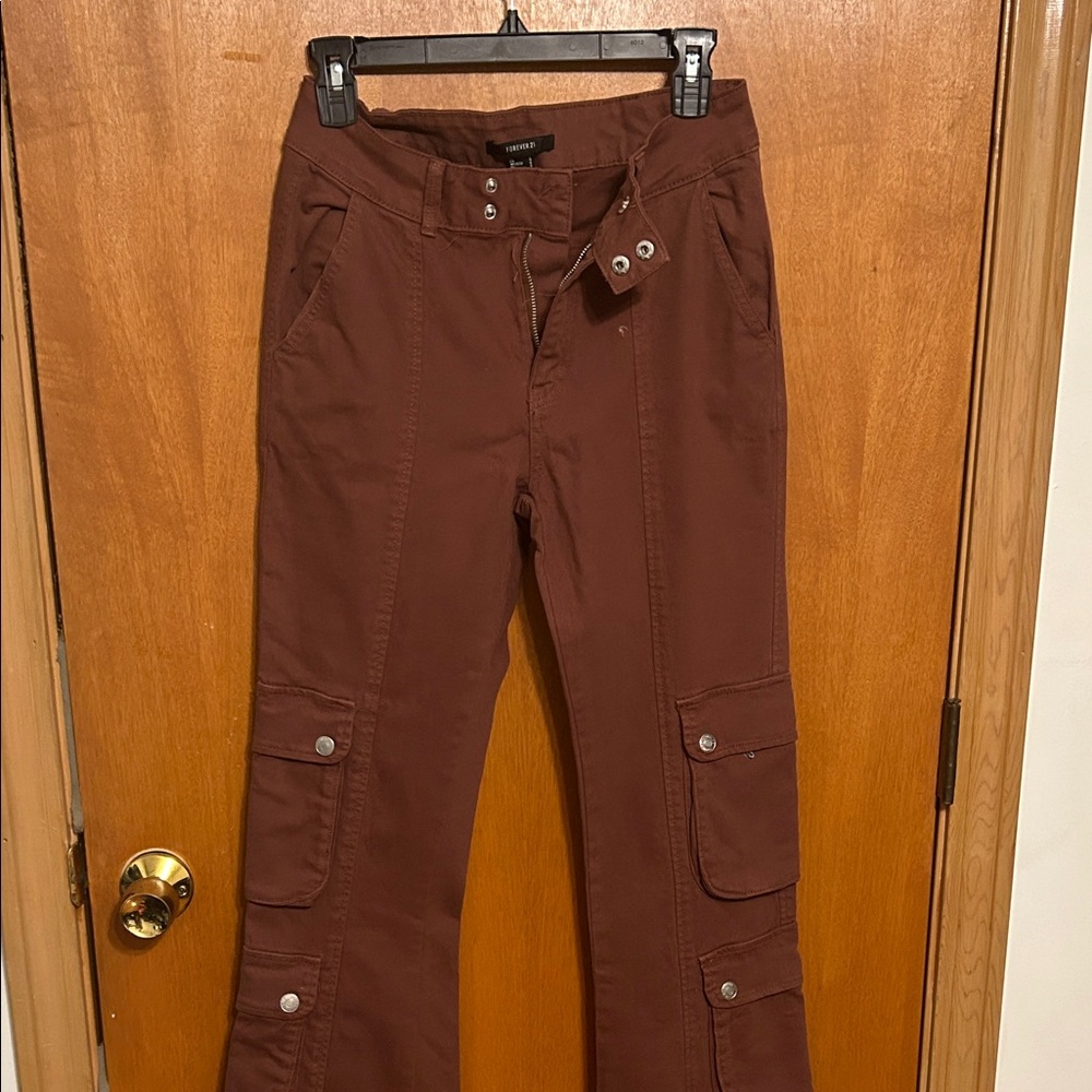 Forever 21 Chocolate Brown/Brick red Cargo Fit and flare Pants